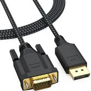 DisplayPort to VGA Cable 6ft Display Port DP to VGA 1080P@60Hz Adapter Converter Male to Male Braided Cord for Monitor Desktop Laptop Projector HDTV