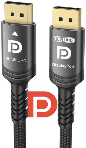 10K 8K 4K DisplayPort Cable 40Gbps 6.6 FT  Certified DP to DP Cable v1.4 v1.2 Nylon Braided UHBR HDCP DSC1.2 10K 8K60Hz 4K 165Hz 144Hz 2K 240Hz FreeSync G-Sync Monitor PC Projector