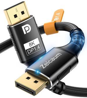 Displayport Cable 1.4 Display Port 1.4 Cable [8K 60Hz 4K 144Hz 2K 240Hz 165Hz 144Hz] Braided DP Cord 32.4Gbps DSC 1.2 HBR3 HDR HDCP FreeSync G-Sync Gaming Monitor PC Graphics 6FT