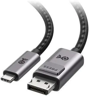 Braided USB C to DisplayPort 1.4 Cable - 6ft Supports 4K@240Hz / 8K@60Hz USB-C to DisplayPort USBC to DP Cable Compatible with Thunderbolt 4/USB 4 /MacBook/XPS Gray