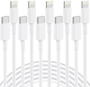5 Pack 6FT USB C to Lightning Cable [ MFi Certified] iPhone Charger Fast Charging Cord Durable Tangle-Free iPhone Charger Cord for iPhone 14/13/12/11/X/8/7/Plus iPad AirPods - White