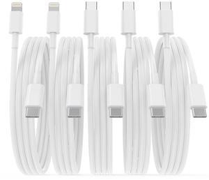 Car Charger Cables (3-Pack) USB-C to USB-C + (2-Pack) USB-C to Lightning 100W Fast Charging MFi Certified Durable Cords for CarPlay Android Auto & Vehicle Charging
