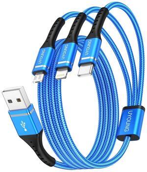 Multi Charging Cable 2Pack 6FT 3 in 1 Charger Cable Braided Universal Phone Charging Cord with Lightning/Type C/Micro USB Ends Multiple USB Cable for iPhone//Google Cell Phones and More