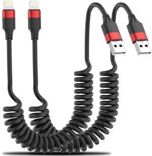 Coiled Lightning Cable for Car 2 Pack iPhone CarPlay Cable Fast Charging Coiled USB to Lightning Cord Compatible with iPhone 14 13 12 11 Pro Max Mini XR XS 8 7 Plus SE iPad iPod