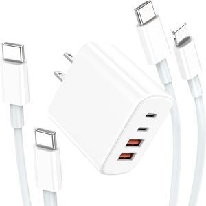 USB C Charger Block 40W Fast USB A+C Wall Charger with 2Pack iPhone Cords [Type C to C Cable + C to Lightning Cable] Compatible with iPhone 16 15 14 13 12 11 XR XS 8 7 and More
