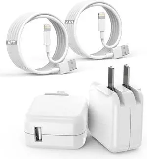 iPad iPhone Charger Fast Charging [  Certified ] 2Set 6FT USB to Lightning Cable iPad Cord with 12W Foldable Block iPhone Charging Travel Wall Plug Compatible with iPad iPad Pro iPad Air iPhone