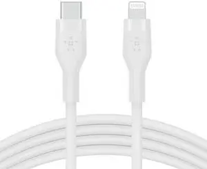 BoostCharge Flex Silicone USB-C to Lightning Cable (1M/3.3FT) MFi-Certified Charging Cable for iPhone Series with Cable Clip - White