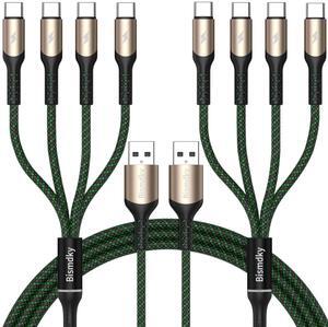2Pack 4FT Multi Charging Cable USB C Splitter Cable4 in 1 Fast Charging QC3.0 Nylon Braided Charging Cord with 4 Type-C Cable for iPhone 16/15 Pro Max/Android and Tablets (USB C Splitter Cable)