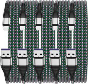 iPhone Charger 6ft [ MFi Certified] Lightning Cable 5 Pack 6 Foot Long iPhone Charging Cord 6 Feet USB Cables Compatible with iPhone 13/12/11/Xs/XS Max/XR/X / 8/8 Plus / 7/7 Plus/ 6 (Green)