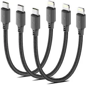 6 inch Short USB C to Lightning Cable 3Pack [MFi Certified] Braided Type C to Lightning Cable PD Fast Charging 0.5FT USB C iPhone Charger Cord for iPhone 14/13/12/11Pro/X/XR/8/7/6s/Plus/SE/iPad