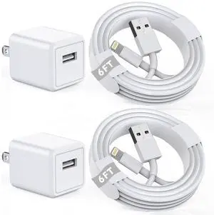 iPhone Charger [ MFi Certified]  Charger Cord 2Pcak 6FT Lightning Cable Fast Charging with Wall Charger Block Travel Plug Brick Adapter for iPhone 14/13/12/11/XS/XR/SE/7/8/8 Plus/AirPods