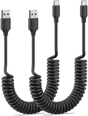 Coiled USB C Cable for Car 2Pack 3ft USB to USBC Coiled Cord for iPhone 16 15 Pro Max 3A USB Type C Retractable Cable Fast Charging with Galaxy S23 S22 S21 S20 Note 20 10 A10e A20 A50 Moto G LG