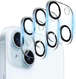 3 Pack Tempered Glass Camera Lens Protector for iPhone 15 6.1 & for iPhone 15 Plus 6.7 Ultra HD 9H Hardness Anti-Scratch Case Friendly Easy to Install [No Affect on Night Shots]