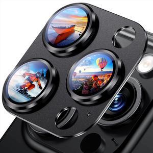 Compatible with iPhone 16 Pro/iPhone 16 Pro Max Camera Lens Protector - [Not Easy to Break][Strong Adsorption][Case-Friendly] Metal Tempered Glass Rear Camera Screen Cover - Black Titanium