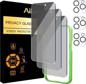 3Pack Privacy Screen Protector for iPhone 16 Pro [6.3 inch]+3Pack Camera Lens Protector Dynamic Island Compatible Anti Spy Tempered Glass[9H Hardness]- HD[6 Pack]
