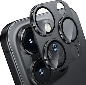 for iPhone 16 Pro/iPhone 16 Pro Max Camera Lens Protector [Military Grade Shatterproof] [Strong Adsorption] Metal Aluminum Alloy Tempered Glass Camera Screen Protector Black Titanium