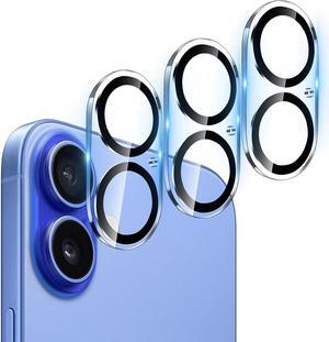 Camera Lens Protector for iPhone 16 and 16 Plus 3 Pack Tempered Glass Ultra HD 9H Hardness Anti-Scratch Case Friendly Easy to Install [No Affect on Night Shots]
