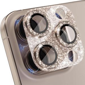 Compatible for iPhone 16 Pro/iPhone 16 Pro Max Camera Lens Protector Bling Camera Cover with 9H Tempered Glass Lens Screen Protector Metal Ring Accessories (Glitter-Titanium Desert)