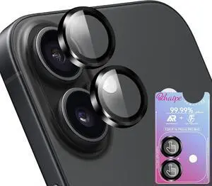 Camera Lens Protector for iPhone 16 / iPhone 16 Plus 1 Step Installation Tray/UHD/Ultra-thin/Military Grade Shatterproof/Scratch Resistant/Case-Friendly/9H Tempered Glass Black