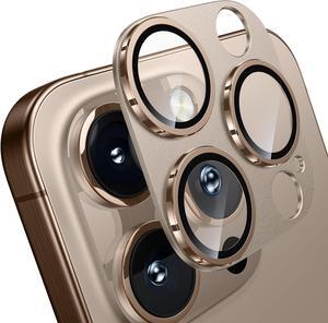 for iPhone 16 Pro/iPhone 16 Pro Max Camera Lens Protector [Military Grade Shatterproof] [Strong Adsorption] Metal Aluminum Alloy Tempered Glass Camera Screen Protector Desert Titanium
