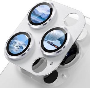 Alloy Metal Camera Lens Protector for iPhone 16 Pro / 16 Pro Max / 14 Pro / 14 Pro Max 9H Tempered Glass Ultra HD Anti-Scratch Strong Adhesion Case Friendly White Titanium