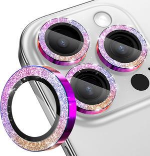 for iPhone 16 Pro/iPhone 16 Pro Max Camera Lens Protector Bling [Glitter Decoration] Ultra-HD Tempered Glass Cover Metal Lens Screen Protective Ring Accessories Glitter Color