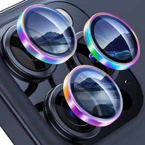 for iPhone 15 Pro/iPhone 15 Pro Max Camera Lens Protector [Keep Original Shooting] Shatterproof 9H Tempered Glass Camera Screen Protector Metal Ring Cover Film Accessories Colorful
