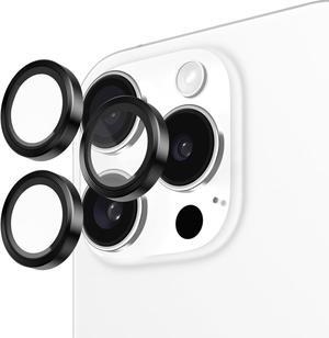 Camera Lens Protector w/Aluminum Rings for iPhone 16 Pro Max/iPhone 16 Pro - 9H Tempered Glass - Durable Anti-Scratch Anti-Shatter HD View w/Night Shoot Case Friendly Easy Install - Black