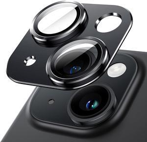 Camera Lens Protector for iPhone 15 6.1-Inch and iPhone 15 Plus 6.7-Inch Full Coverage 9H Tempered Glass Ring Cover Matte Metal Plate Case Friendly 1-Pack (Midnight)