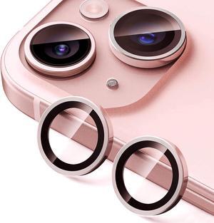2 Pack Camera Lens Protector for iPhone 14/14 Plus/iPhone 15/15 Plus 9H Tempered Glass Scratch Resistant Metal Ring Camera Cover Accessories Pink