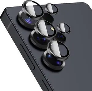 Camera Lens Screen Protector for  Galaxy S25 Ultra - Easy Installation Individual Ultra-Thin Tempered Glass with Aluminum Metal Circle Case Friendly 1 Set Black