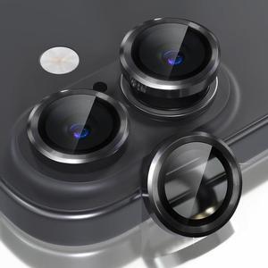 2 Pack Camera Lens Protector for iPhone 16/iPhone 16 Plus 9H Tempered Glass Scratch Resistant Metal Ring Camera Cover Case Friendly Individual Camera Screen Protector Accessories Black