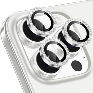 for iPhone 16 Pro/16 Pro Max Camera Lens Protector Bling Individual Metal Diamond Ring 9H Hardness Scratchproof Protector Stylish Phone Accessories Case Friendly (Silver Diamond)