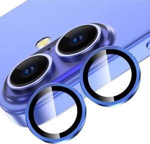 for iPhone 16/iPhone 16 Plus Camera Lens Protector Individual Anti Scratch Metal Ring Tempered Glass Camera Screen Protector for iPhone 16 Accessories Case Friendly (Ultramarine)