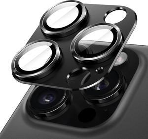 Camera Lens Protector for iPhone 16 Pro 6.3-Inch and iPhone 16 Pro Max 6.9-Inch Full Coverage 9H Tempered Glass Ring Cover Matte Metal Plate Case Friendly 1-Pack (Black)