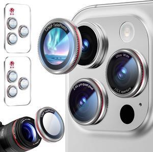 for iPhone 16 Pro/iPhone 16 Pro Max Camera Lens Protector Easy Installation Perfect Fit Military-Grade Tempered Glass with Mechanical Gear Camera Cover Case Friendly Silver red