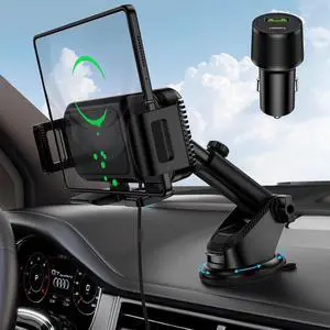 Wireless Car Charger Mount 15W Dual Coil Rotatable Car Phone Holder Wireless Charger for  Galaxy Z Fold 6/5/4/3/2 Z Flip S25/S24/S23/S22 Series and iPhone Car Charger Included