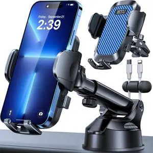 2025 Best Car Phone HolderUltimate 5-in-1 & Upgraded 100+LBS Strongest SuctionTrue Military-Grade & Safety Cert Windshield Phone Mount Truck Dashboard Vent Stand for iPhone Android Blue