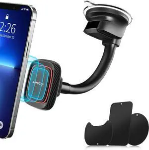 Magnetic Car Phone Holder Mount [6 Strong Magnets] Cell Phone Holder Car [Suction Cup] Phone Car Holder Mount [Windshield Dashboard] fit for Most Smartphones & Mini Tablets
