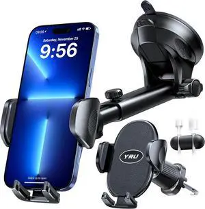 [2025 Upgraded] Universal Car Phone Holder Mount 360Rotatable & Strong Suction Cell PhoneHolder Car Dashboard Windshield Phone Holder Dash Stand for iPhone 16 15 14 13 12  Truck Black