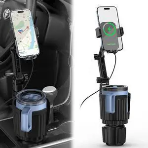 Wireless Car Charger Phone Mount Cup Holder 3 in 1 15W Fast Charging Auto Clamping Cup Holder Expander for Car Phone Holders for Your Car CupHolder Wireless Charger Compatible for All Smartphones