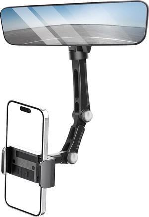 Rear View Mirror Phone Holder Aluminum Alloy Mount Car Phone Holder Universal Rotatable and Retractable Rearview Mirror Phone Mount for Car Truck