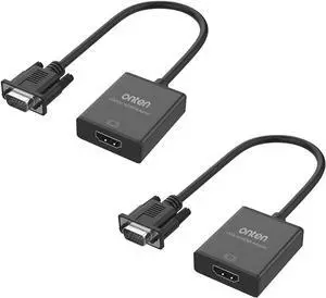 VGA to HDMI Adapter 1080P VGA to HDMI (Male to Female) for Computer Desktop Laptop PC Monitor Projector HDTV with Audio Cable and USB Cable (Black)(2 - Pack)