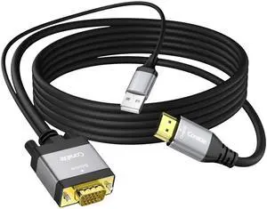 VGA to HDMI Cable 6 FT with USB Power Supply Real 1080P@60Hz Video Output Unidirectional Cable from VGA Computer/Laptop to HDMI Monitor/TV/Projector (Not Supporting Audio)