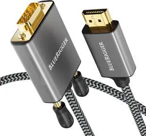 HDMI to VGA Cable 6FT (Unidirectional 1080P 60Hz HDMI Adapter for Monitor Male to Male HDMI Source to VGA Display) - Compatible with Desktop Laptop PC Monitor Projector HDTV