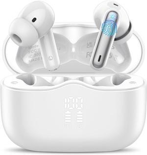 Wireless Earbuds Bluetooth 5.4 Headphones in Ear with 4 ENC Noise Cancelling Mic New Wireless Earphones HiFi Stereo Deep Bass 40H Playtime In-Ear Bluetooth Earbuds LED Display IP7 Waterproof White