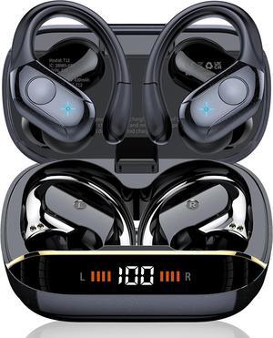 Wireless Earbuds Bluetooth 5.4 Headphones Sports 75H Stereo Deep Bass Over Ear Buds with Earhooks Bluetooth Earbuds with 4 ENC Mic LED Display IP7 Waterproof Earphone for Running Black