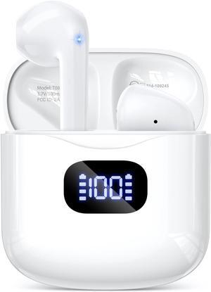 Wireless Earbuds Bluetooth 5.3 Headphones 40Hrs Playback Stereo Ear Buds with LED Display Charging Case IPX7 Waterproof in-Ear Earphones with Mic for Phone Tablet Laptop Sports White