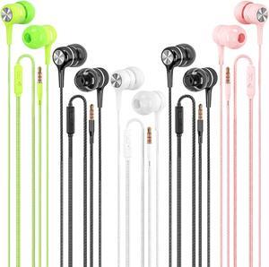 Wired Earbuds with Microphone 5 Pack in-Ear Headphones with Heavy Bass High Sound Quality Earphones Compatible with iPad Laptop MP3 Android Smartphones Fits All 3.5mm Jack Device