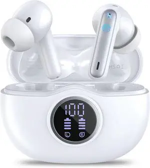Wireless Earbuds 2025 Bluetooth 5.3 Headphones 50H Playback Deep Bass Stereo Ear Buds with LED Power Display Charging Case IPX5 Waterproof in-Ear Earbuds for Smart Phone Laptop Computer Sports
